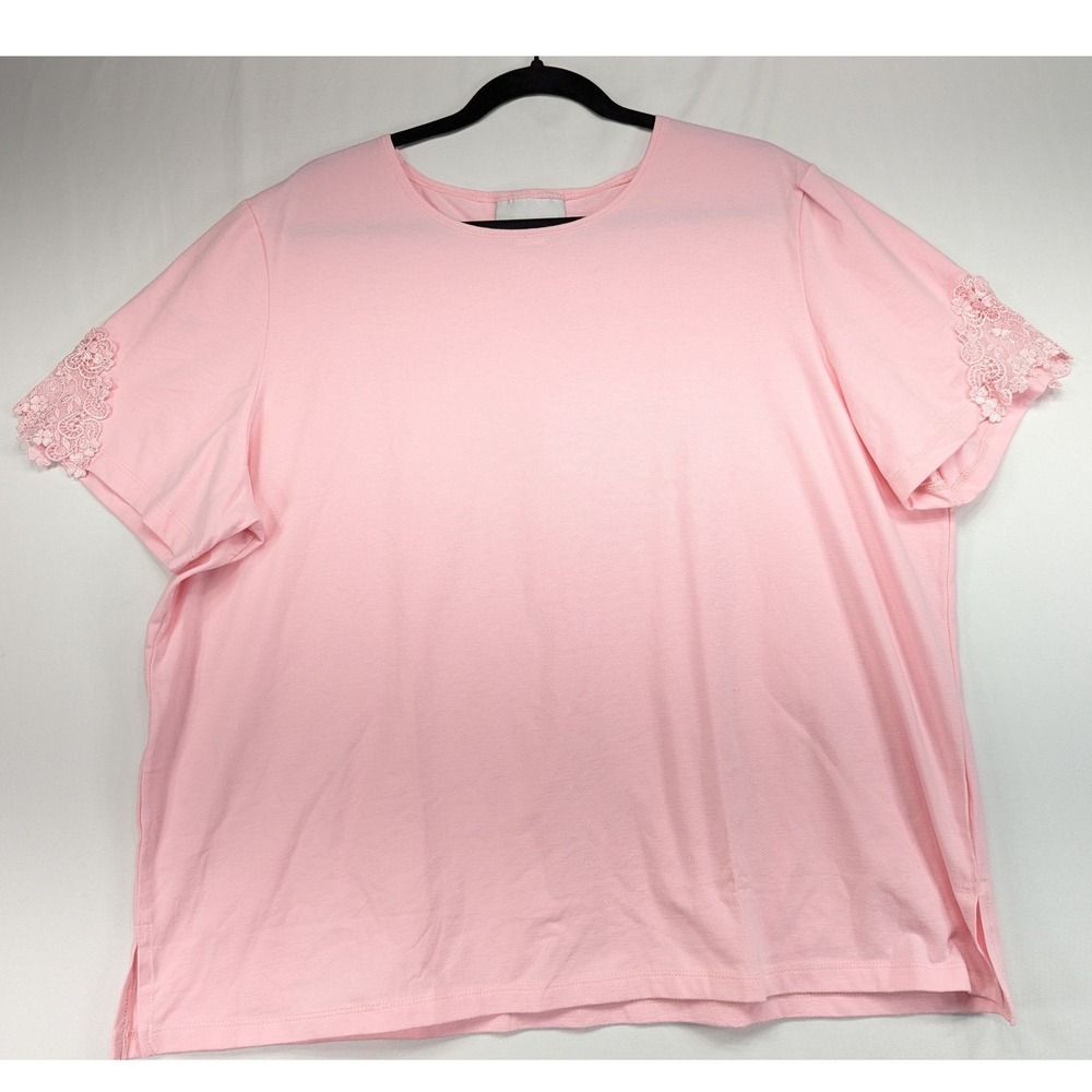 Susan Graver Style Pink Lace Sleeve Cotton Blend Top Plus 2X Made in USA 3D037‎